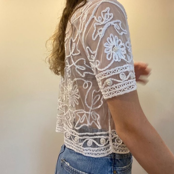 Vintage sheet lace embroidered beaded cover up - Picture 3 of 4